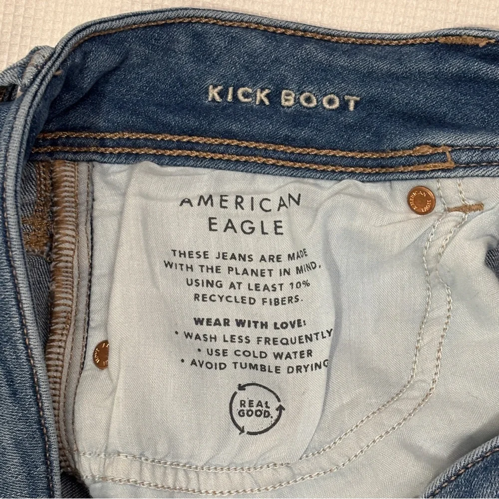 American Eagle Next Level Stretch High Rise Kick Boot Jeans in Light Wash Denim - Picture 6 of 12